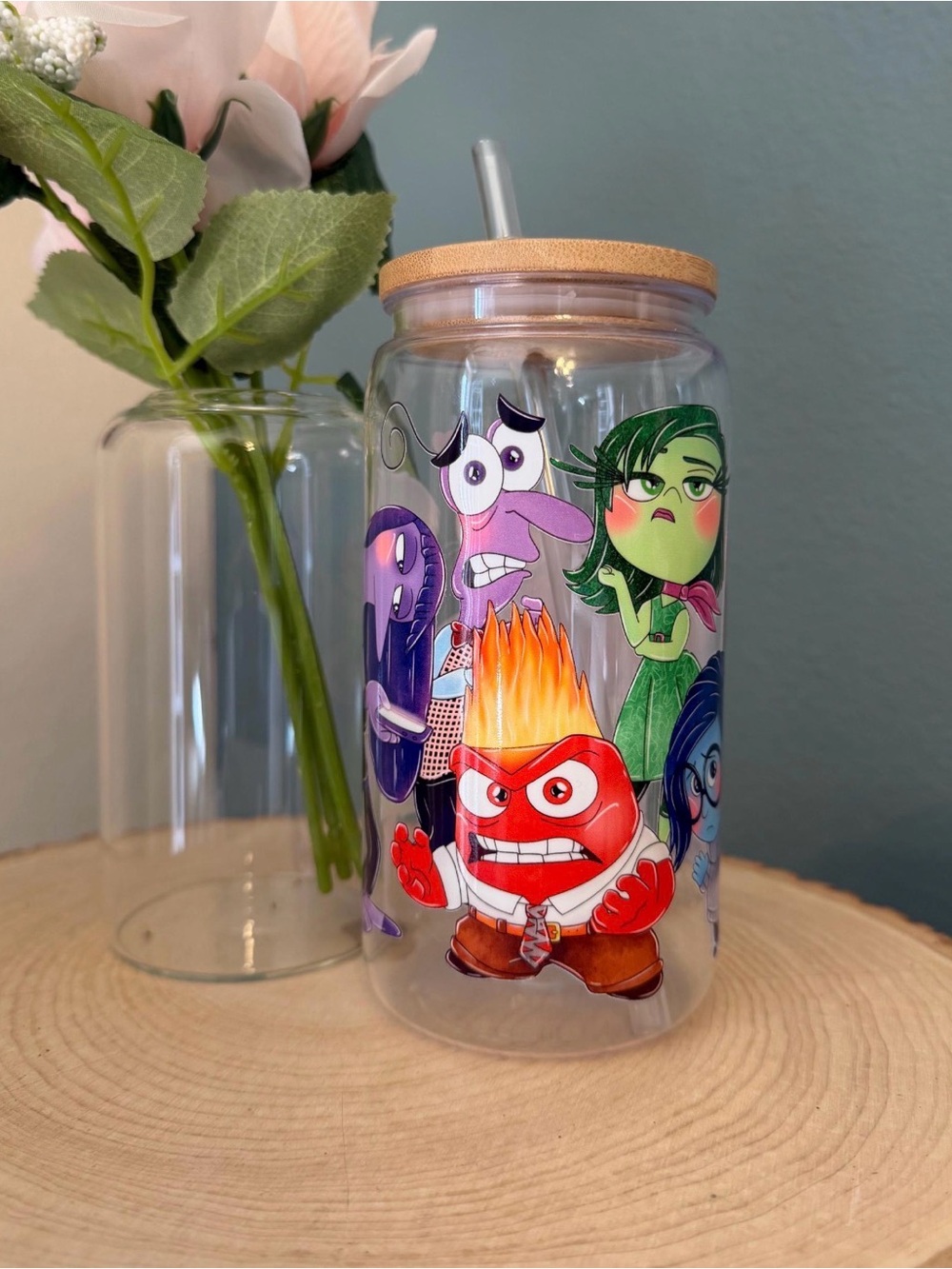 Inside Out Character Straw Acrylic Tumbler with Bamboo Lid - Multicolor